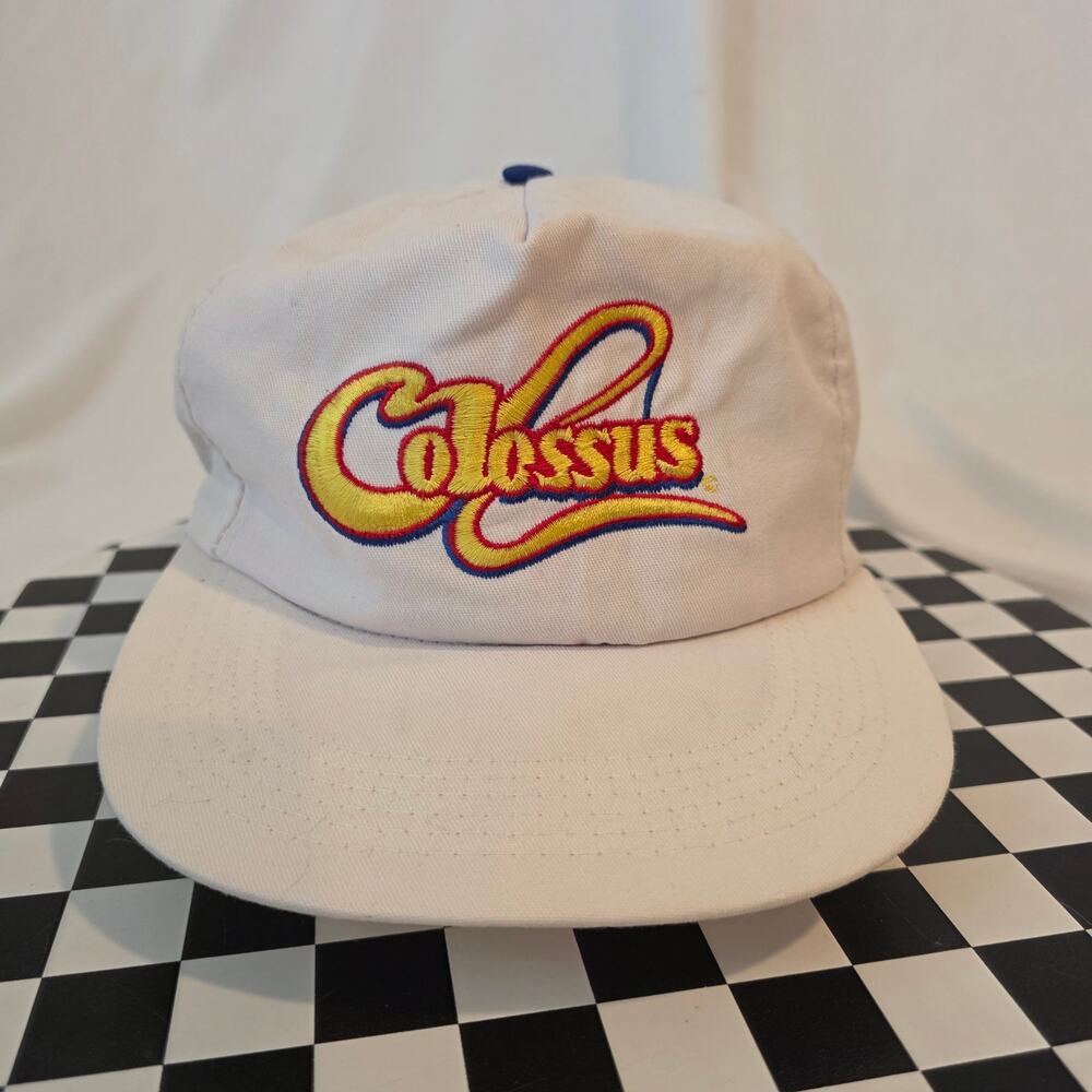 Vintage Six Flags Colossus Roller Coaster Snapback Hat‎ White Theme Park Cap